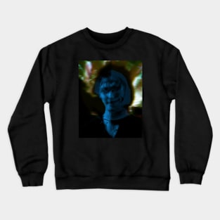 Portrait, digital collage and special processing. Man, like in night dreams. Demon. Glowing blue and colorful background. Crewneck Sweatshirt